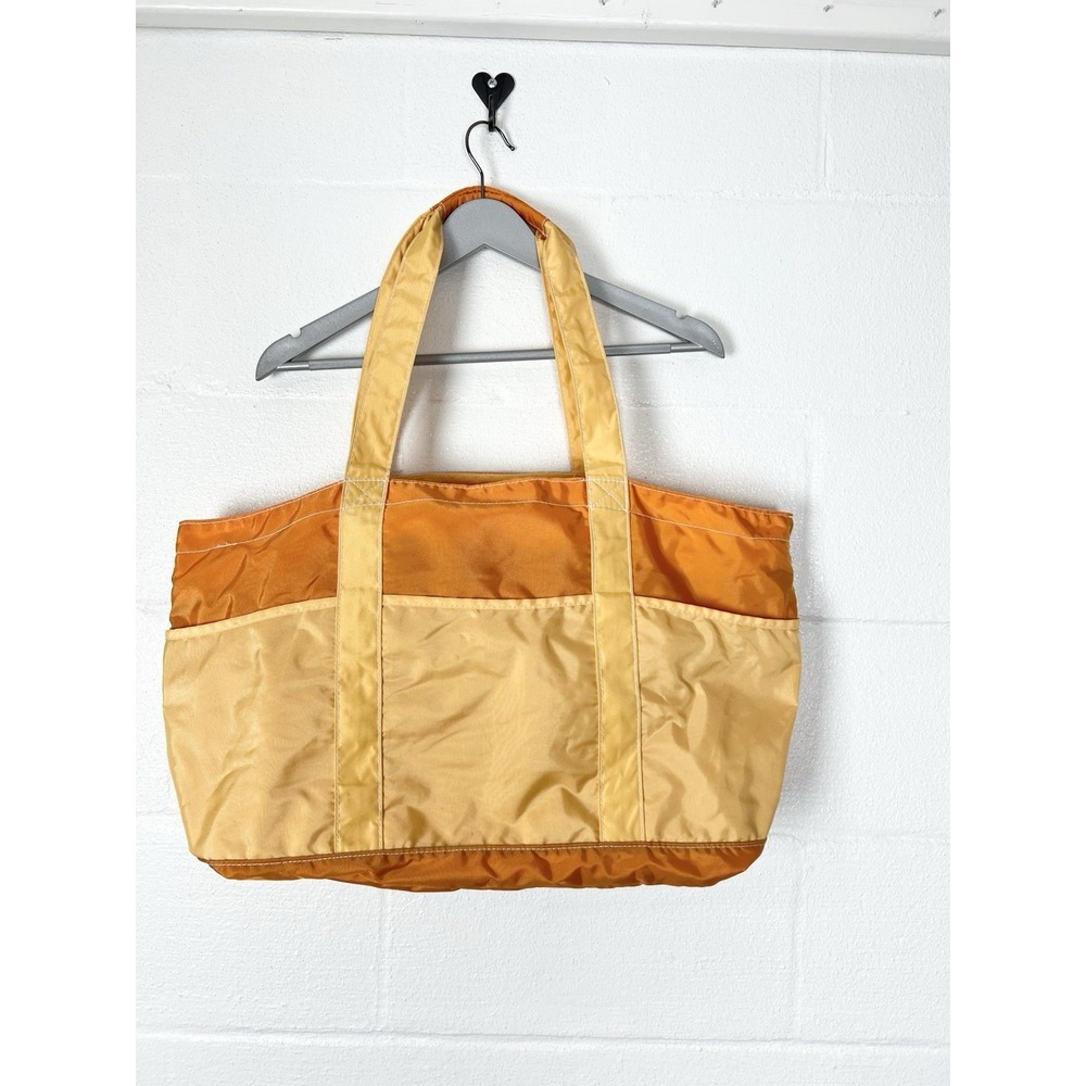 L.L.Bean Large Nylon Tote Bag #DRJ7 Orange  Zip Top Utility Beach Travel Vtg